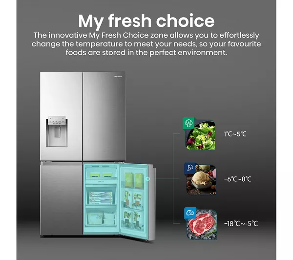 HISENSE PureFlat RQ760N4SASE American-Style Smart Fridge Freezer - Stainless Steel - Image 3