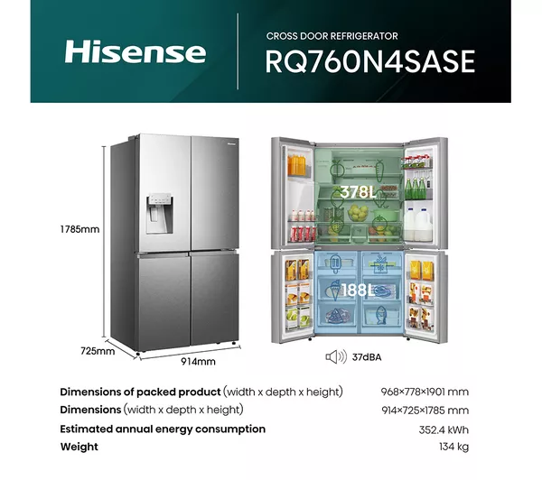 HISENSE PureFlat RQ760N4SASE American-Style Smart Fridge Freezer - Stainless Steel - Image 7